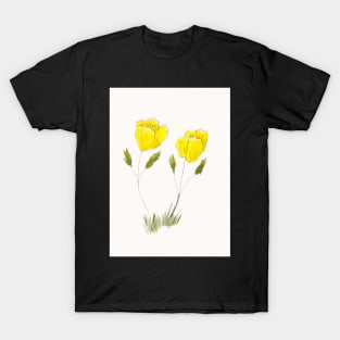 Yellow Flowers Sketch in Pen Ink and Watercolor T-Shirt